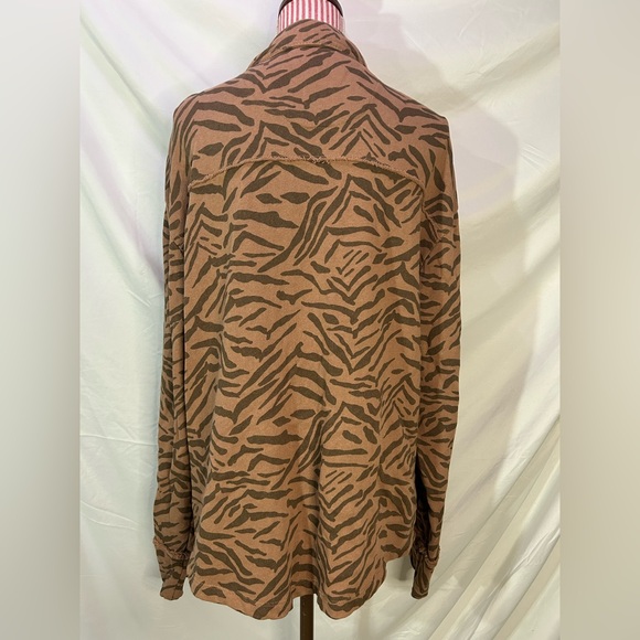 Kensie Brown Zebra Print Button Up Shacket 100% Cotton Fairycore Boho Size XL - Picture 5 of 8